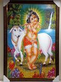 Beautiful Wooden Framed Canvas Print Picture of Bal Gopal # 4 - 23 x 33"